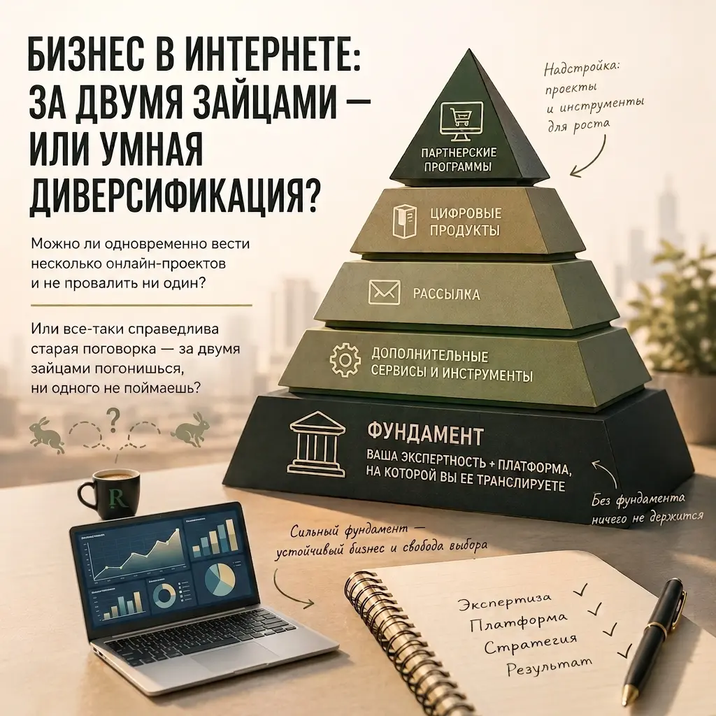 как вести несколько онлайн-проектов одновременно , умная диверсификация, диверсификация дохода в интернете, несколько источников дохода онлайн, как не провалить несколько проектов сразу, онлайн-бизнес с чего начать, пассивный доход несколько источников, многопроектная система онлайн